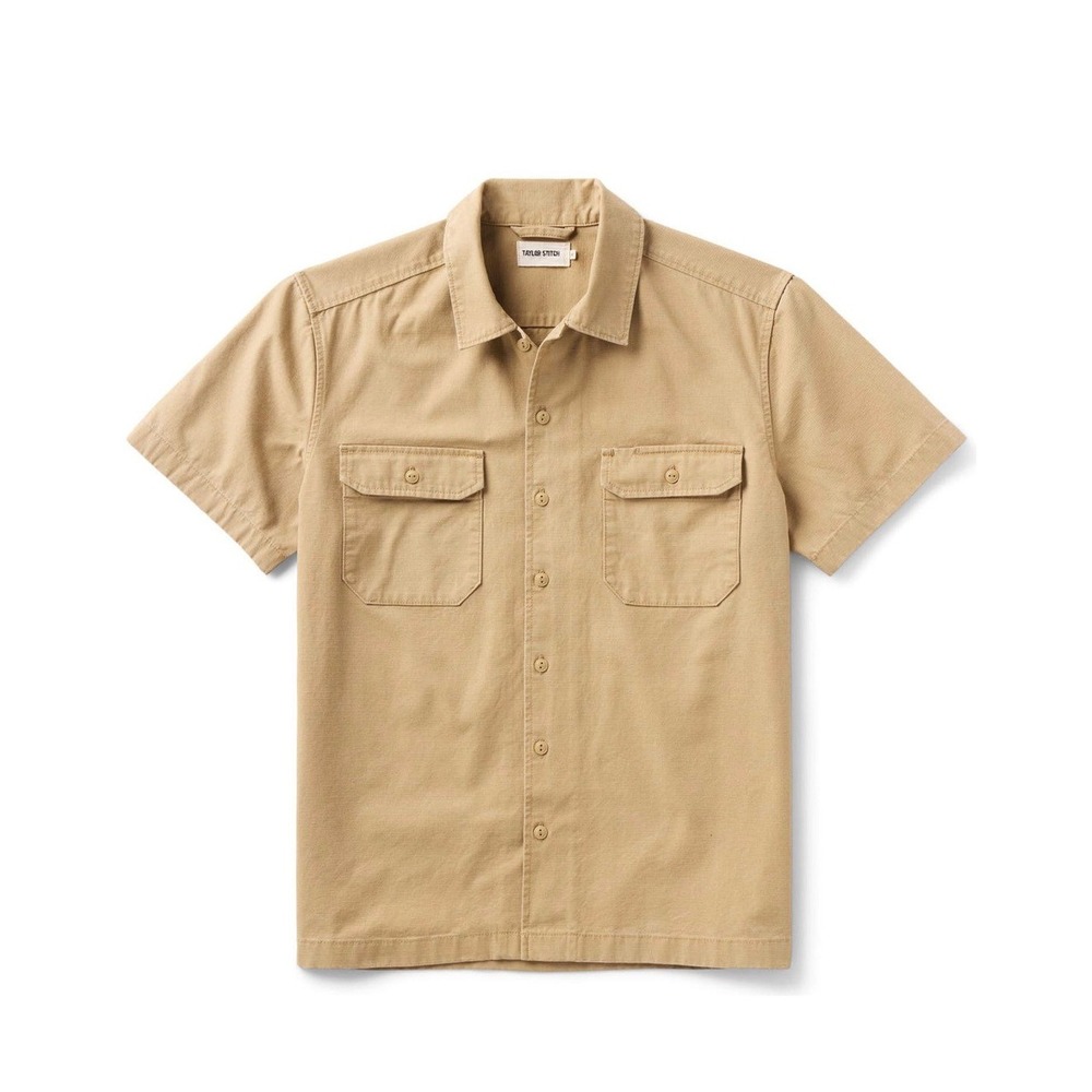 Taylor Stitch Mens Khaki Tan Organic Cotton Short Sleeve Button Down Shirt 42 L